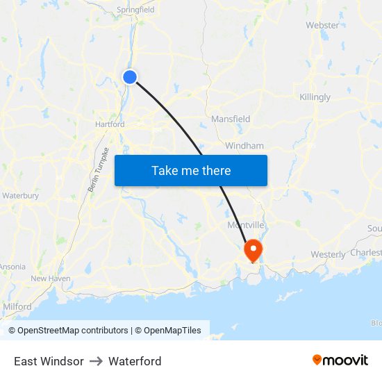 East Windsor to Waterford map