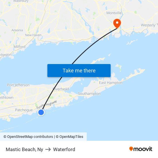 Mastic Beach, Ny to Waterford map