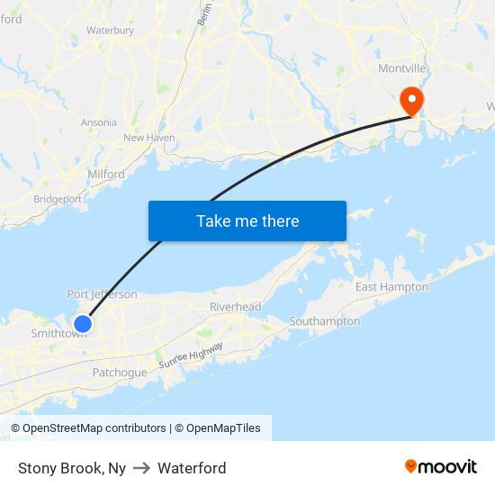 Stony Brook, Ny to Waterford map