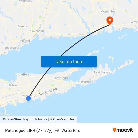 Patchogue LIRR (77, 77y) to Waterford map
