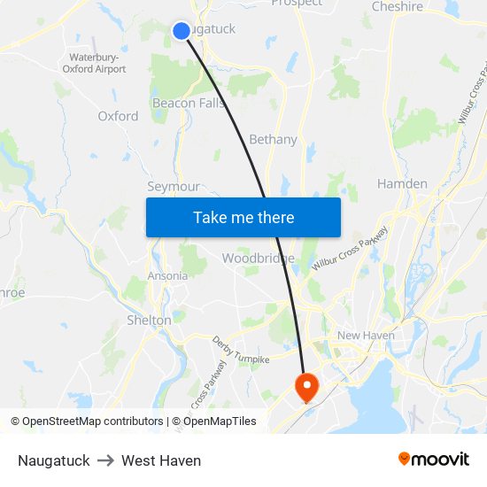 Naugatuck to West Haven map