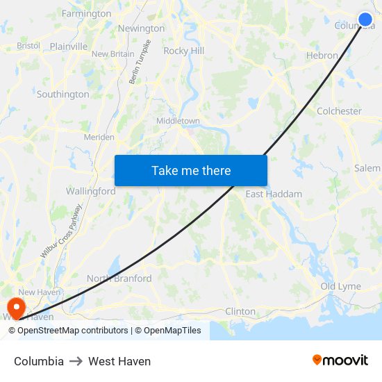 Columbia to West Haven map