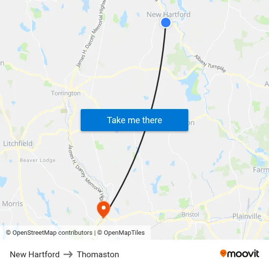 New Hartford to Thomaston map