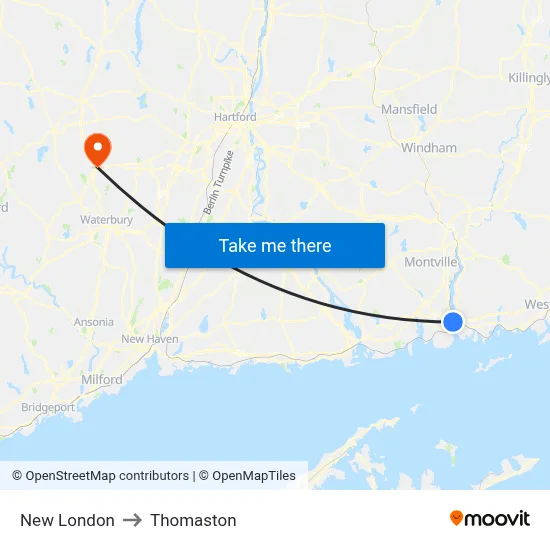 New London to Thomaston map