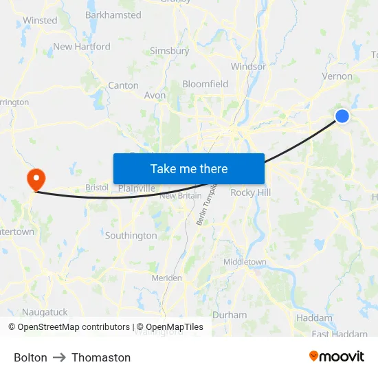 Bolton to Thomaston map