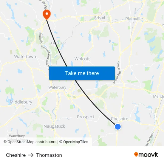 Cheshire to Thomaston map