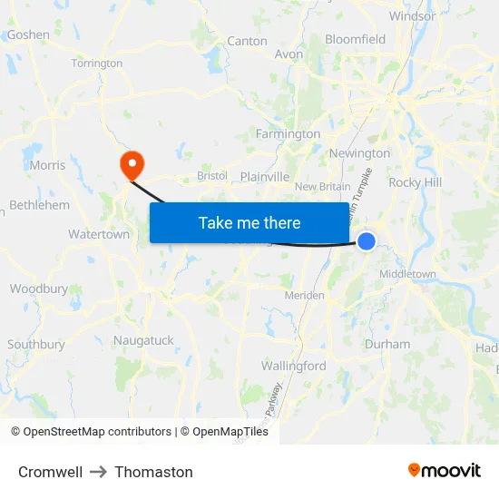 Cromwell to Thomaston map