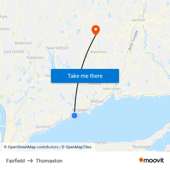 Fairfield to Thomaston map