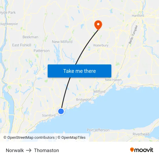 Norwalk to Thomaston map