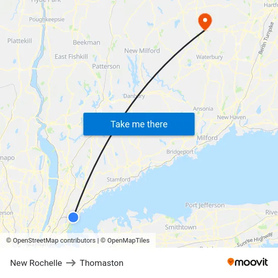 New Rochelle to Thomaston map