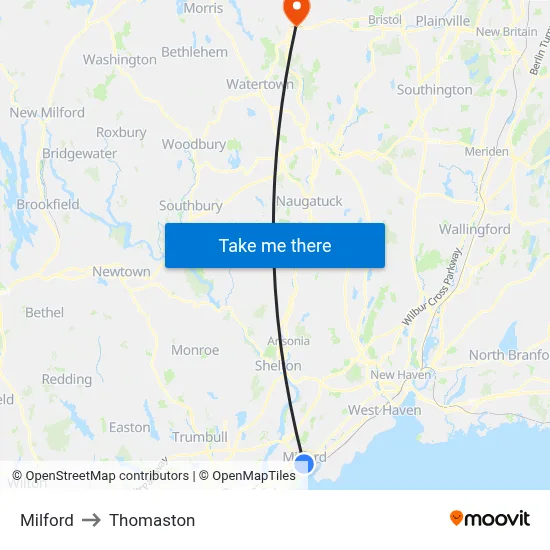 Milford to Thomaston map