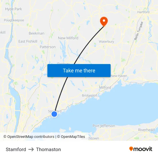 Stamford to Thomaston map