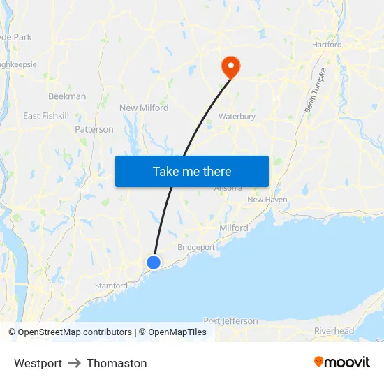 Westport to Thomaston map