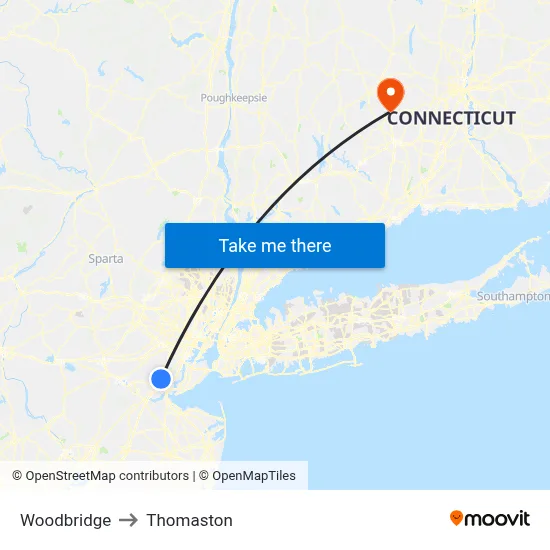 Woodbridge to Thomaston map