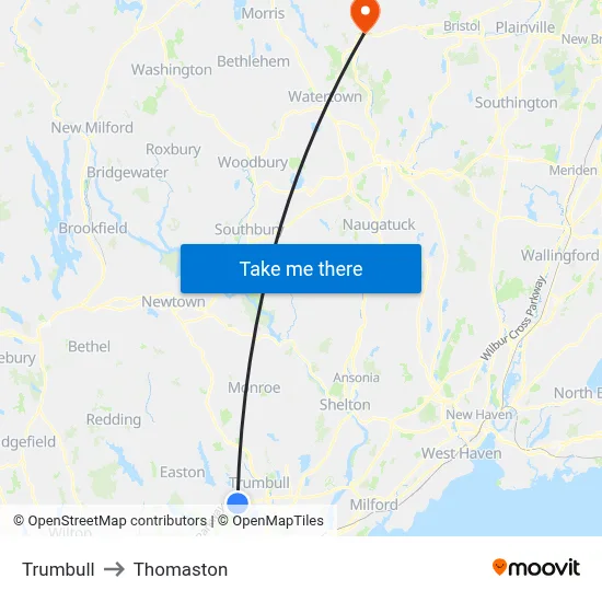 Trumbull to Thomaston map