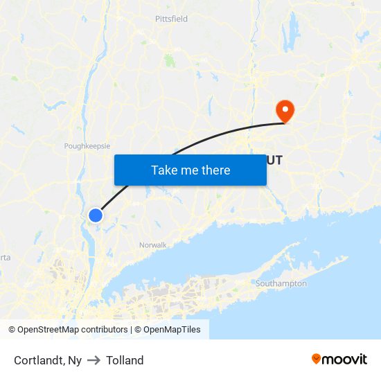 Cortlandt, Ny to Tolland map