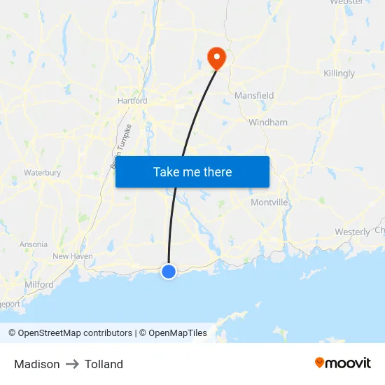 Madison to Tolland map