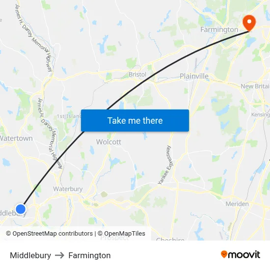 Middlebury to Farmington map