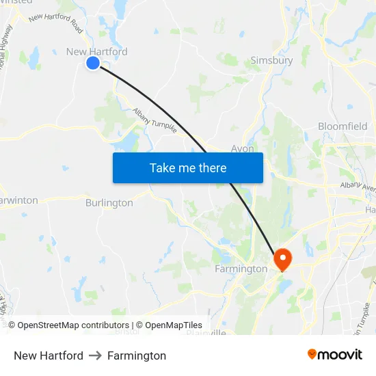 New Hartford to Farmington map
