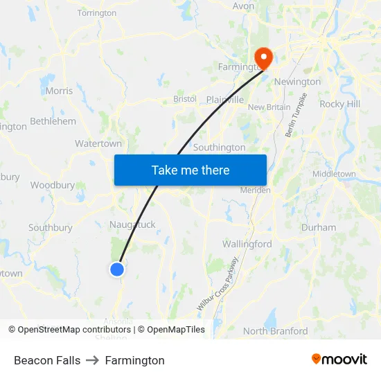 Beacon Falls to Farmington map