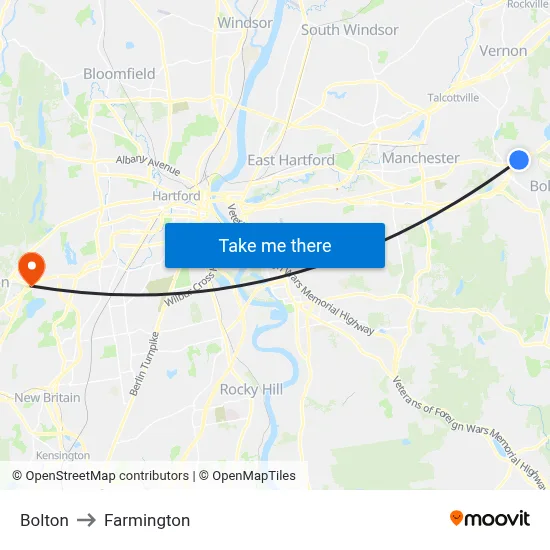Bolton to Farmington map