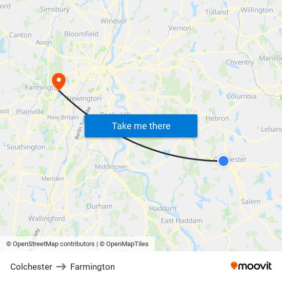 Colchester to Farmington map