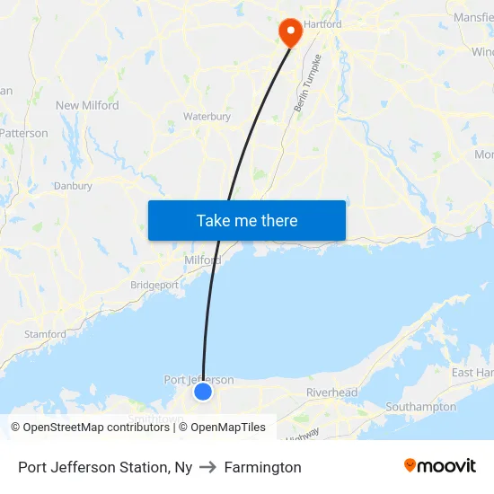 Port Jefferson Station to Farmington map