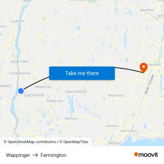 Wappinger to Farmington map