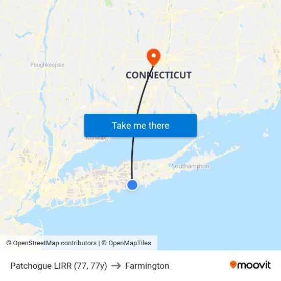 Patchogue LIRR (77, 77y) to Farmington map
