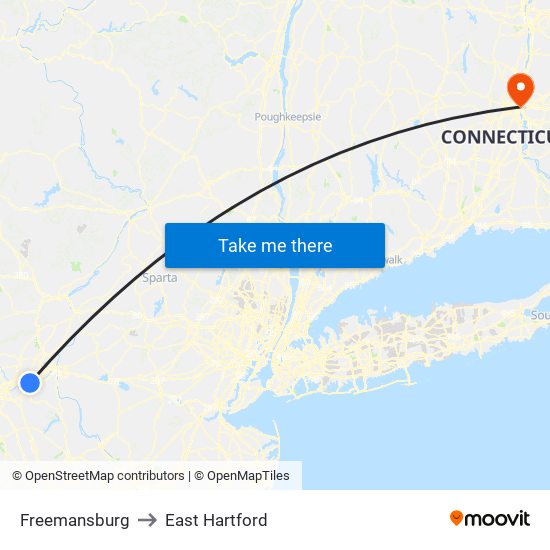 Freemansburg to East Hartford map