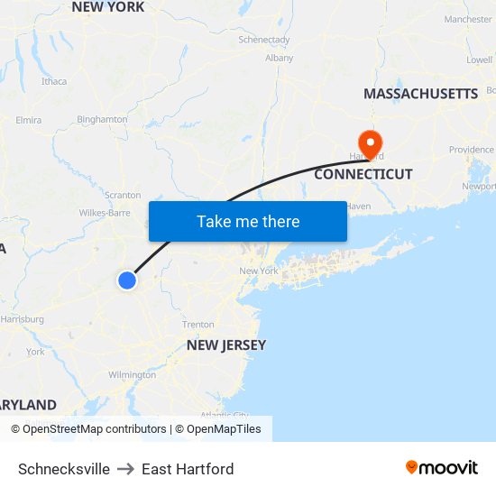 Schnecksville to East Hartford map