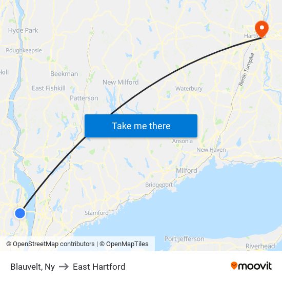 Blauvelt, Ny to East Hartford map