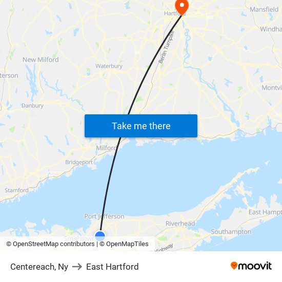 Centereach, Ny to East Hartford map