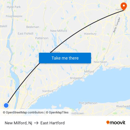 New Milford, Nj to East Hartford map