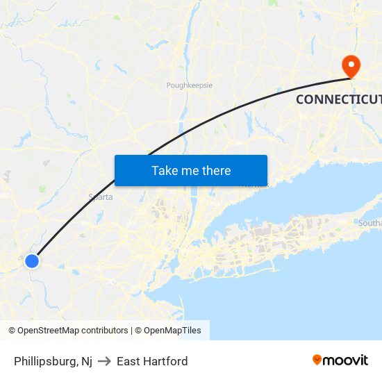 Phillipsburg, Nj to East Hartford map