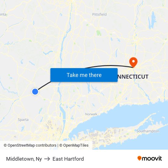 Middletown, Ny to East Hartford map