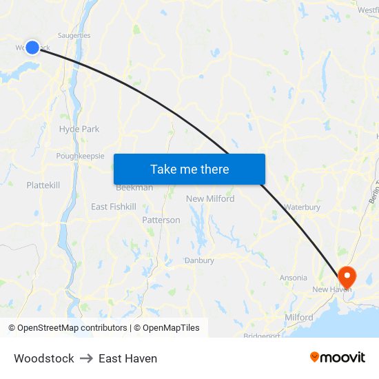 Woodstock to East Haven map