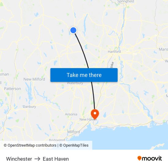 Winchester to East Haven map