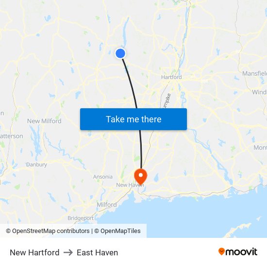 New Hartford to East Haven map