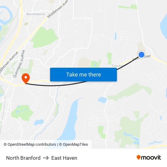 North Branford to East Haven map