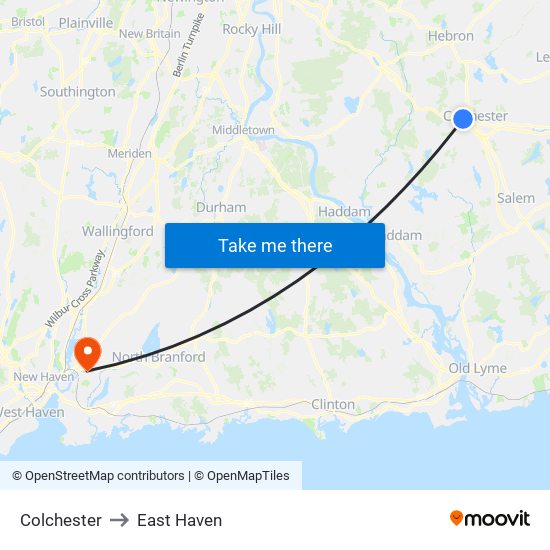 Colchester to East Haven map