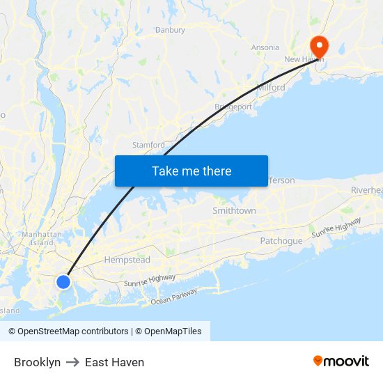 Brooklyn to East Haven map