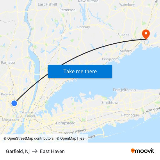 Garfield, Nj to East Haven map