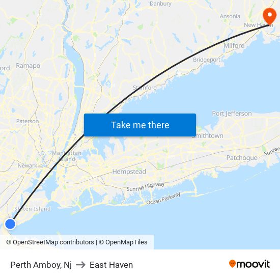 Perth Amboy, Nj to East Haven map