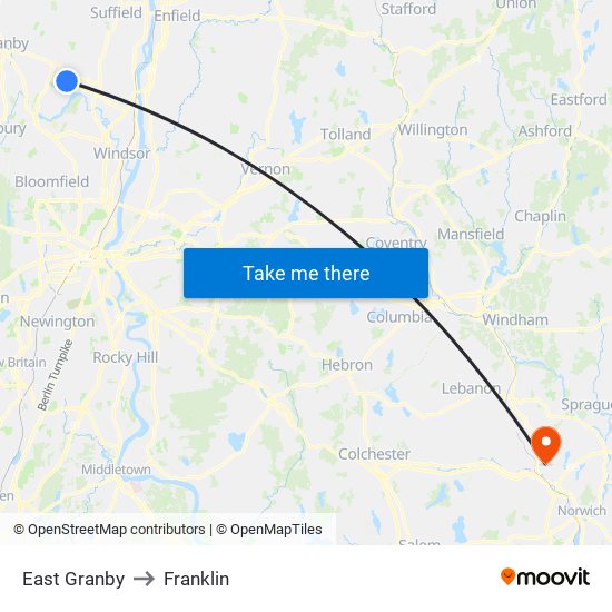 East Granby to Franklin map