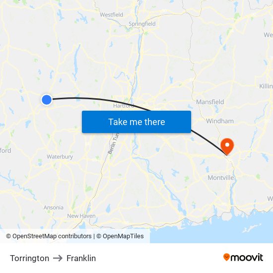 Torrington to Franklin map