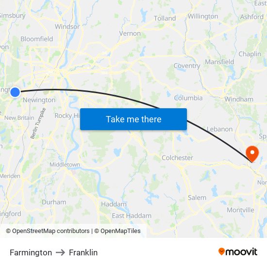 Farmington to Franklin map