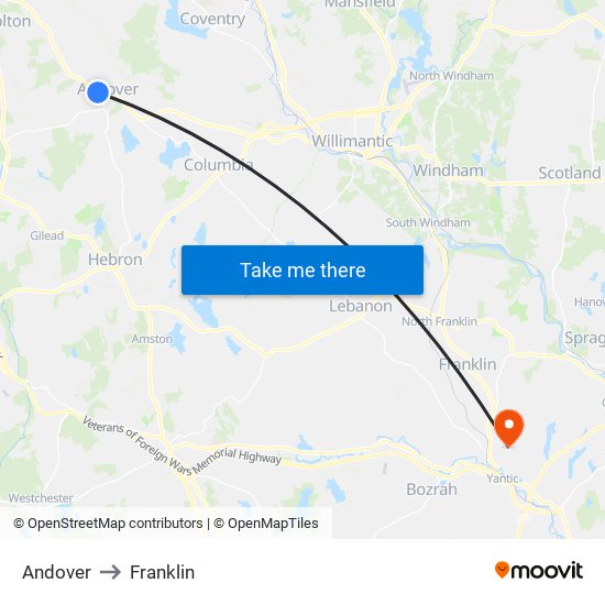 Andover to Franklin map