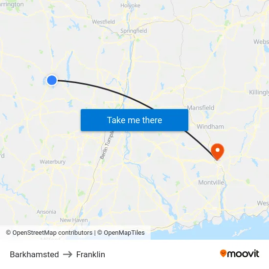 Barkhamsted to Franklin map