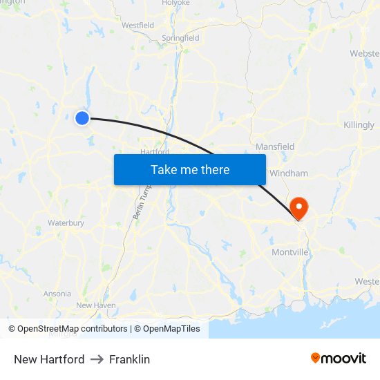 New Hartford to Franklin map